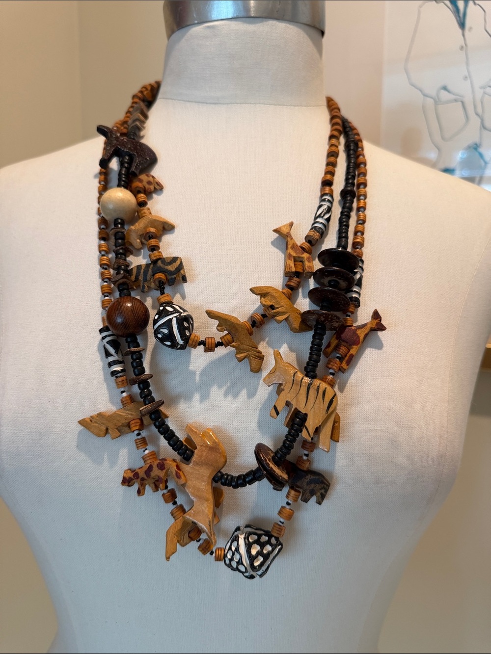 Handcrafted Wooden Animal Pendant and Beaded Necklaces- set of 4